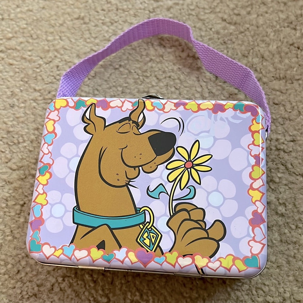Vintage Y2K Scooby Doo Flower Butterfly Purple rare tin Mini Metal Lunch box